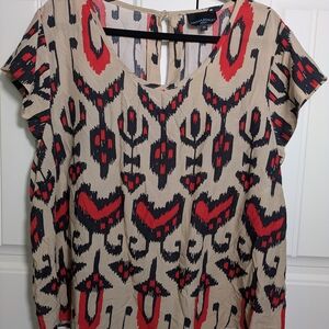 Cynthia Rowley Sz:2x IKAT Pattern Short Sleeve Business Casual Sophisticated
